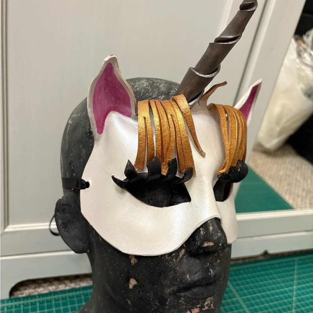 Unicorn Leather Mask with Gold and Pink Accents